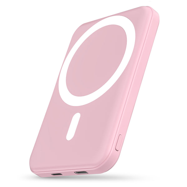 Podoru for Mag-safe Battery Pack, 5000mAh Magnetic Power Bank 20W PD Wireless Portable Charger-Pink (KT-D003MINI)