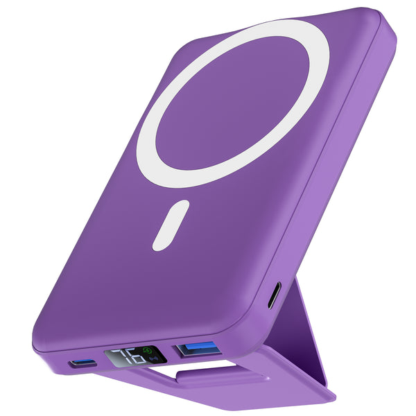 Podoru 10000mAh Foldable Magnetic Power Bank LED Display 22.5W PD Fast Charging-Deep Purple