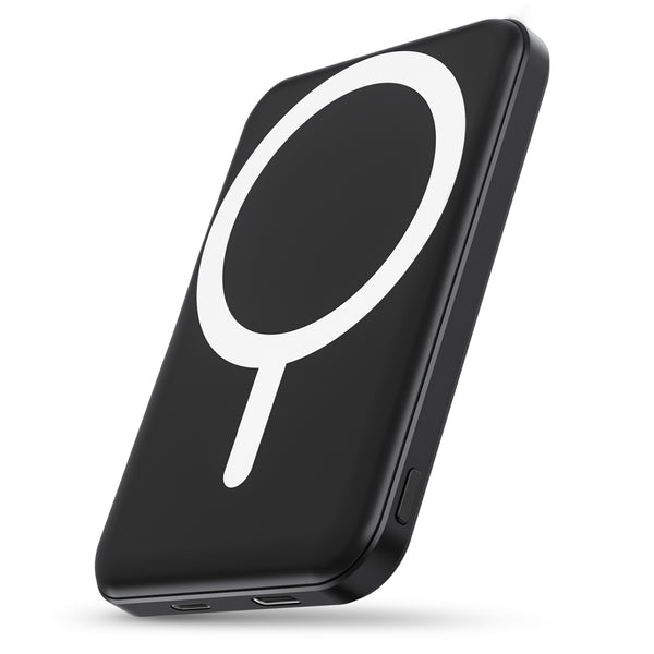 podoru for Magsafe Battery Pack, 5000mAh Magnetic Power Bank with Type-C Cable 20W PD Fast Charging Lighting Input Wireless Portable Charger for iPhone 17/16/15/14/13/12/ All Series-Black