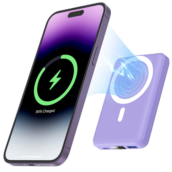 Podoru for Mag-safe Battery Pack, 10000mAh Magnetic Power Bank 22.5W PD Wireless Portable Charger-Light Purple (KT-D003)