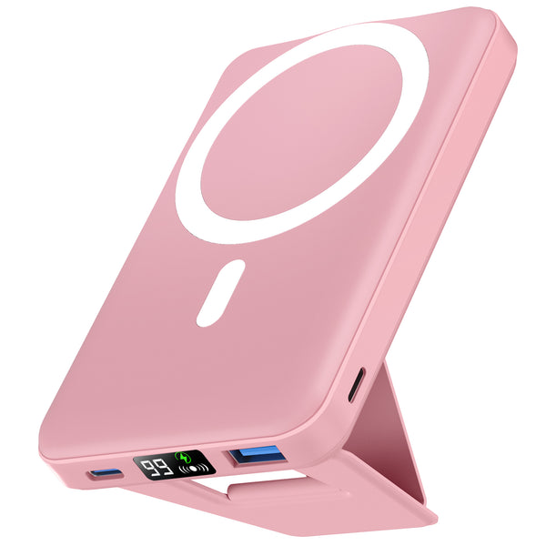 Podoru for Mag-safe Battery Pack, Magnetic Foldable 10000mAh Wireless Power Bank 22.5W PD Portable Charger-Pink (KT-D009)