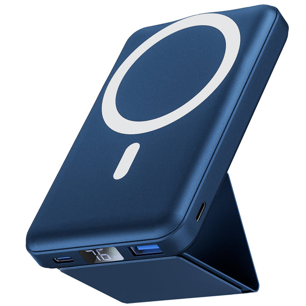 Podoru 10000mAh New Foldable Magnetic Power Bank, 22.5W PD Fast Charging Mag-Safe Battery Pack-Navy Blue