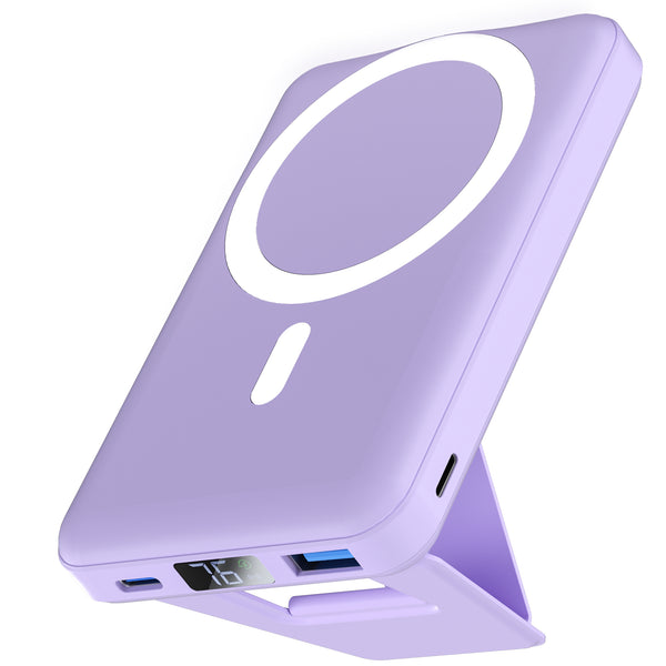 Podoru 10000mAh Foldable Magnetic Power Bank LED Display 22.5W PD Fast Charging-Light Purple